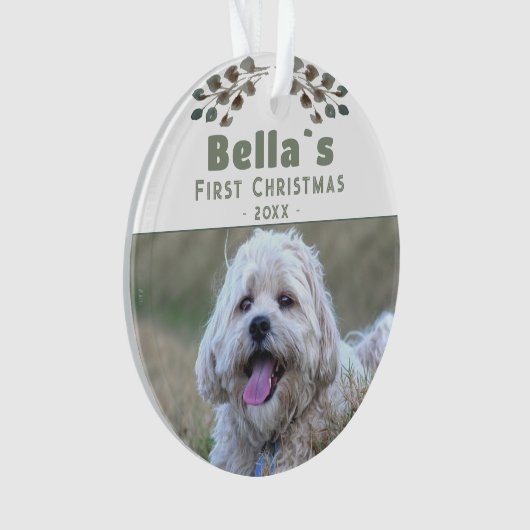 かわいい子犬の初めてのクリスマス犬のペットの写真 オーナメント (正面)