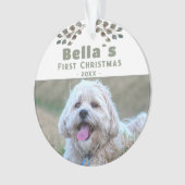 かわいい子犬の初めてのクリスマス犬のペットの写真 オーナメント (正面)