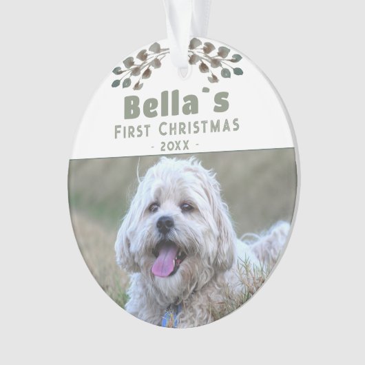 かわいい子犬の初めてのクリスマス犬のペットの写真 オーナメント (正面)