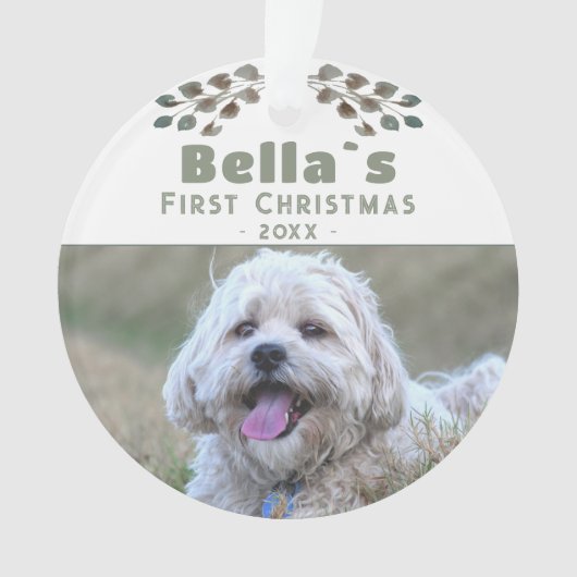 かわいい子犬の初めてのクリスマス犬のペットの写真 オーナメント (正面)