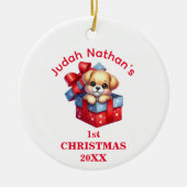 かわいい子犬の初めてのクリスマス 名入れ可能デザイン セラミックオーナメント (正面)