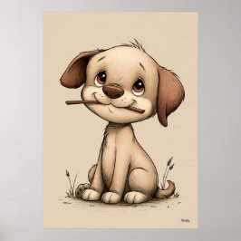 かわいい子犬の北欧風ニューナニーリーアート ミニマル ポスター