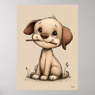 かわいい子犬の北欧風ニューナニーリーアート ミニマル ポスター