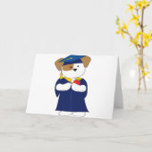 かわいい子犬の卒業 カード (黄色い花)