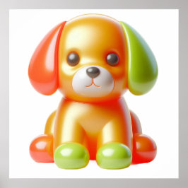 かわいい子犬の壁アートポスター 赤 緑の耳 犬の部屋 ポスター