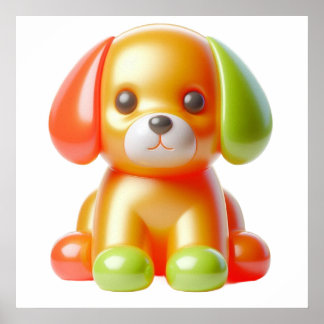 かわいい子犬の壁アートポスター 赤 緑の耳 犬の部屋 ポスター