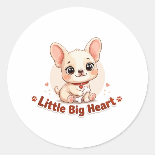 かわいい子犬の大きな小さなハート ラウンドシール (正面)