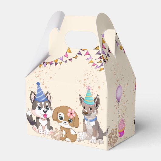 かわいい子犬の女の子の子犬のパーティー パーソナライズされた フェイバーボックス (裏面サイド)