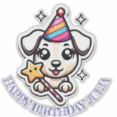 かわいい子犬の女の子 名前 お誕生日おめでとう  シール (正面)