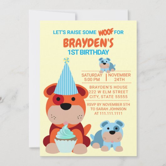 かわいい子犬の子供の1歳の誕生日招待状 招待状 (正面)
