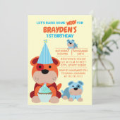 かわいい子犬の子供の1歳の誕生日招待状 招待状 (スタンド正面)