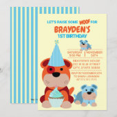 かわいい子犬の子供の1歳の誕生日招待状 招待状 (正面/裏面)