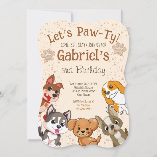 かわいい子犬の子犬のパーティの招待状テンプレート 招待状 (正面)