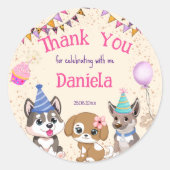 かわいい子犬の子犬のパーティー感謝していあなた ラウンドシール (正面)