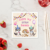 かわいい子犬の子犬の誕生日パーティー スタンダードカクテルナプキン (インサイチュ)