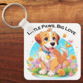 かわいい子犬の小さな足の大きな愛 キーホルダー (正面)
