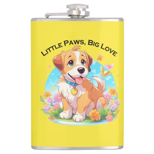 かわいい子犬の小さな足の大きな愛 フラスク (正面)