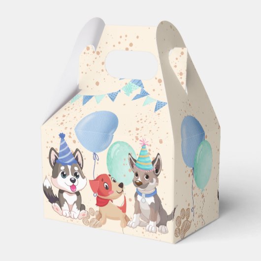 かわいい子犬の少年の子犬のパーティー パーソナライズされた フェイバーボックス (裏面サイド)