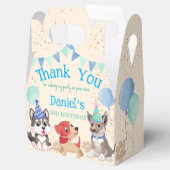 かわいい子犬の少年の子犬のパーティー パーソナライズされた フェイバーボックス (オープン)