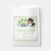 かわいい子犬の帽子とポーブルーグリーン誕生日 フェイバーバッグ (正面)