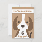 かわいい子犬の年齢と名前の子供の誕生日パーティー サンキューカード (正面)