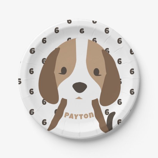 かわいい子犬の年齢と名前キッズバースデーパーティー ペーパープレート (正面)