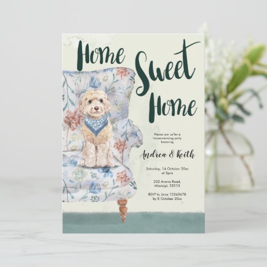 かわいい子犬の引っ越し祝いパーティーパーティの招待状 招待状 (スタンド正面)