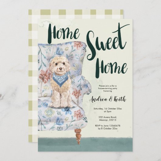 かわいい子犬の引っ越し祝いパーティーパーティの招待状 招待状 (正面/裏面)