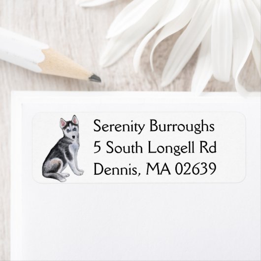 かわいい子犬の恋人の水の色シベリアのハスキーラ ラベル (インサイチュ)