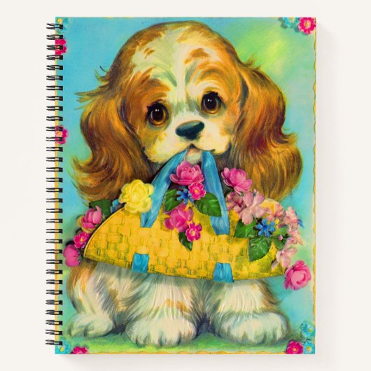 かわいい子犬の持ち花籠 ノートブック (正面)