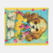 かわいい子犬の持ち花籠 フリースブランケット (正面(横))