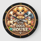 かわいい子犬の時計ウェルカムホーム ラージ壁時計 (正面)