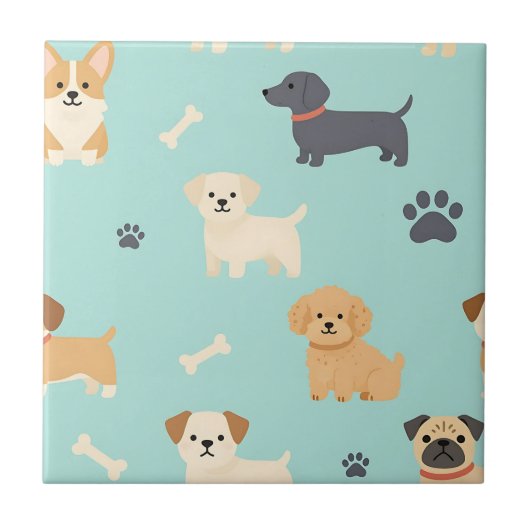 かわいい子犬の柄 タイル (正面)