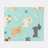 かわいい子犬の柄 フリースブランケット (正面(横))