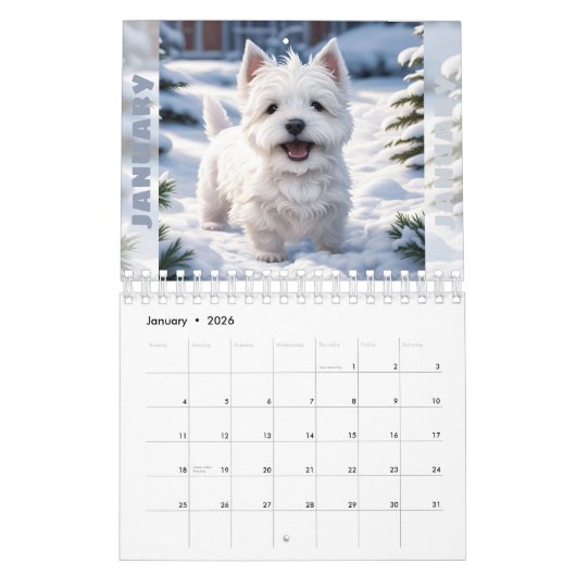 かわいい子犬の水の色の季節の犬の恋人 カレンダー (1月 2026)