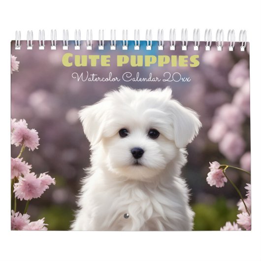 かわいい子犬の水の色の季節の犬の恋人 カレンダー (カバー)