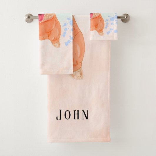 かわいい子犬の水の色スプラッシュカスタム バスタオルセット (インサイチュ)