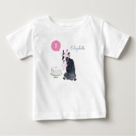 かわいい子犬の水の色ボストンテリア誕生日 ベビーTシャツ