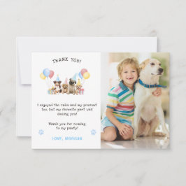 かわいい子犬の水彩青写真 サンキューカード