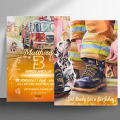 かわいい子犬の消防士テーマ誕生日招待状 シーズンカード