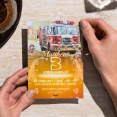 かわいい子犬の消防士テーマ誕生日招待状 シーズンカード