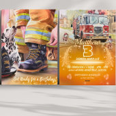 かわいい子犬の消防士テーマ誕生日招待状 シーズンカード