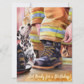 かわいい子犬の消防士テーマ誕生日招待状 シーズンカード (正面)