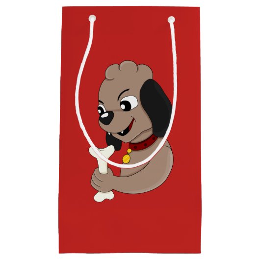 かわいい子犬の漫画の小さな抱き枕 スモールペーパーバッグ (正面)