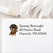 かわいい子犬の漫画の犬好きダックスフント ラベル (インサイチュ)