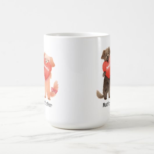 かわいい子犬の漫画を保持ハートバレンタイン コーヒーマグカップ (中央)