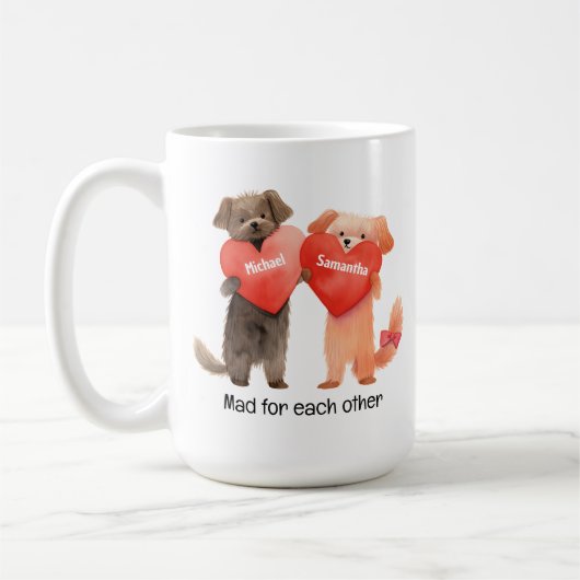 かわいい子犬の漫画を保持ハートバレンタイン コーヒーマグカップ (左)