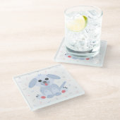 かわいい子犬の漫画シンプルピンクパステルグレー ガラスコースター (アングル)