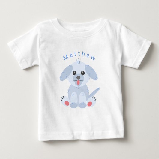 かわいい子犬の漫画パーソナライズされたピンクのパステル ベビーTシャツ (正面)