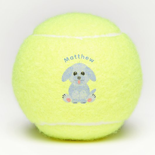 かわいい子犬の漫画パーソナライズされたブルーパステル テニスボール (正面)